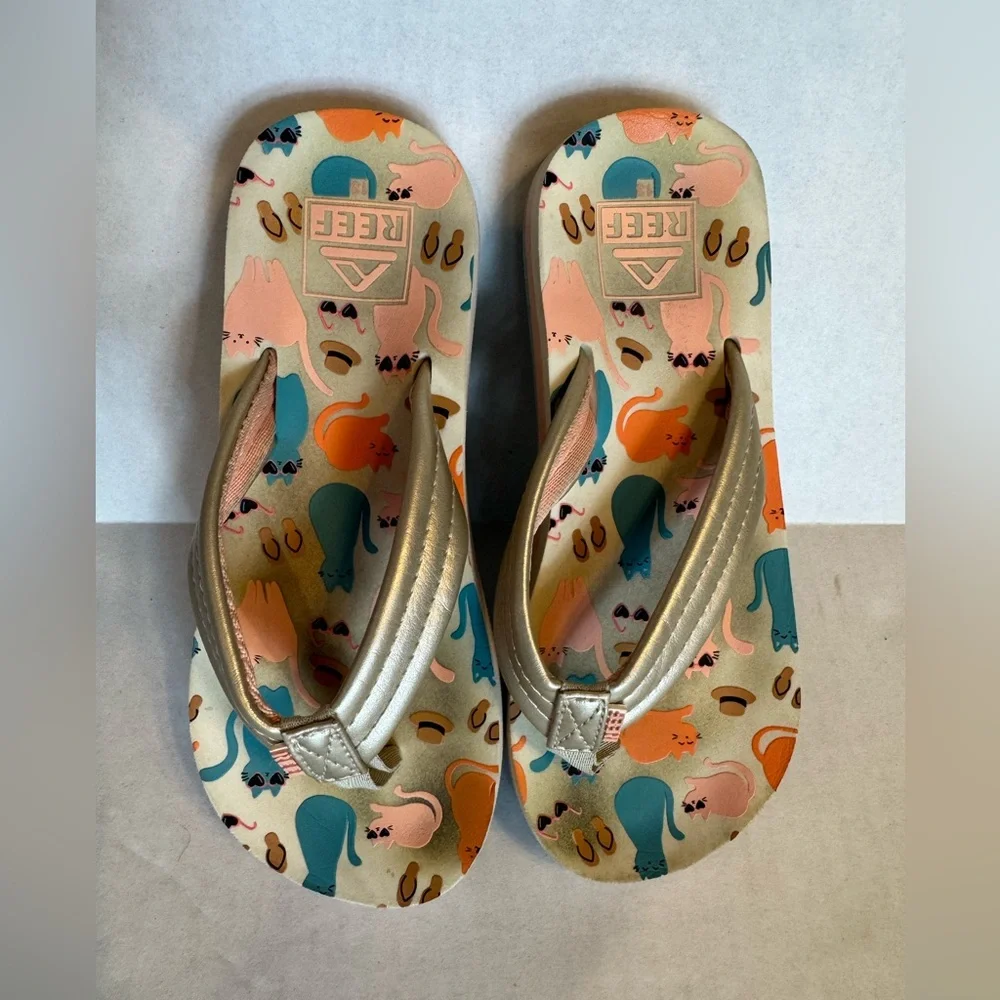Reef Kids' Animal Print Flip Flops - Gold and Multicolor